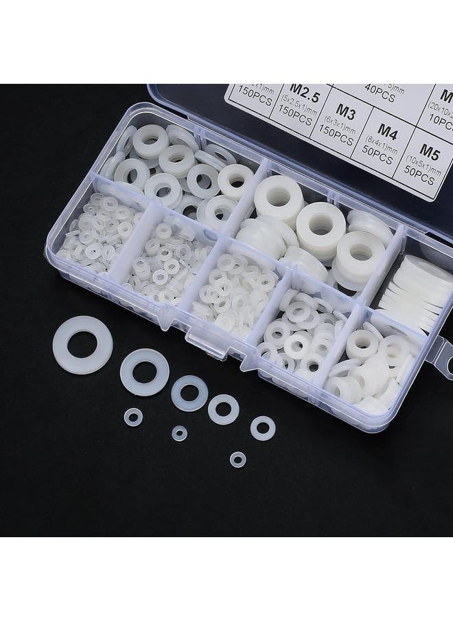 yongsheng - 500 Pcs White Nylon Flat Washer Assortment Kit,Round Flat Nylon Washers for Household Commercial Appliances Electrical Connections - Image 1