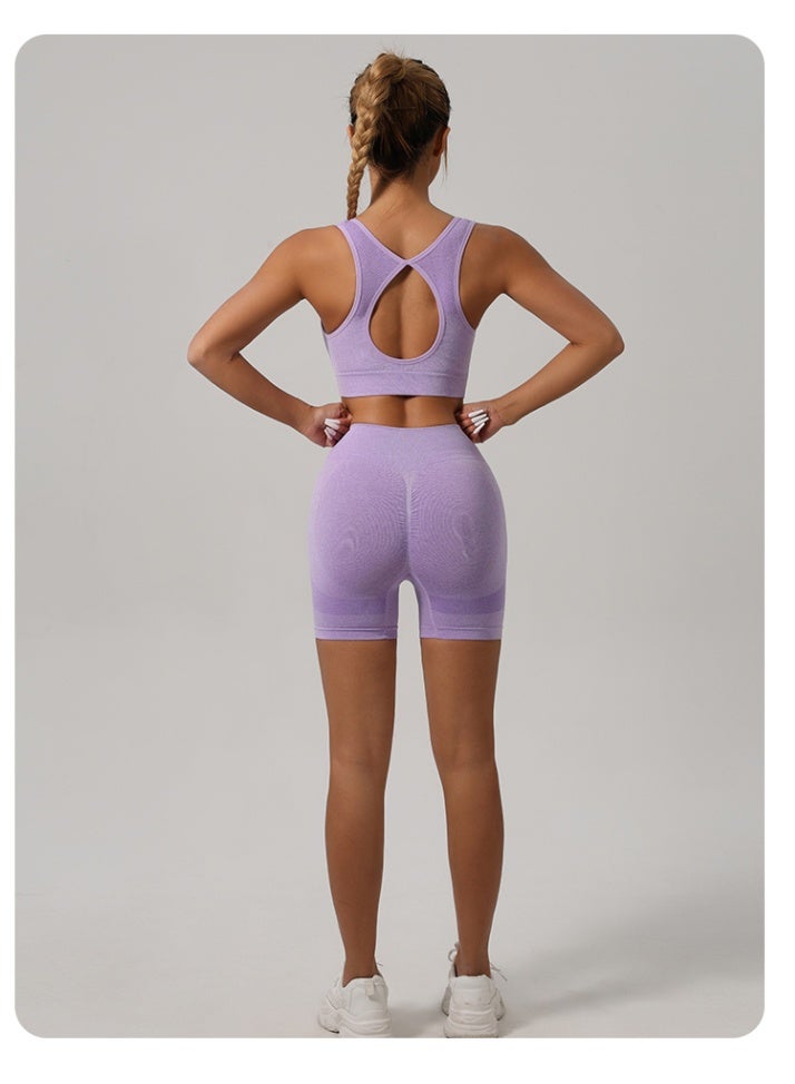 4 Piece Workout Sets for Women Butt Lifting Leggings with High Impact Sports Bra Gym Shorts  Sports Short Sleeve - Image 2