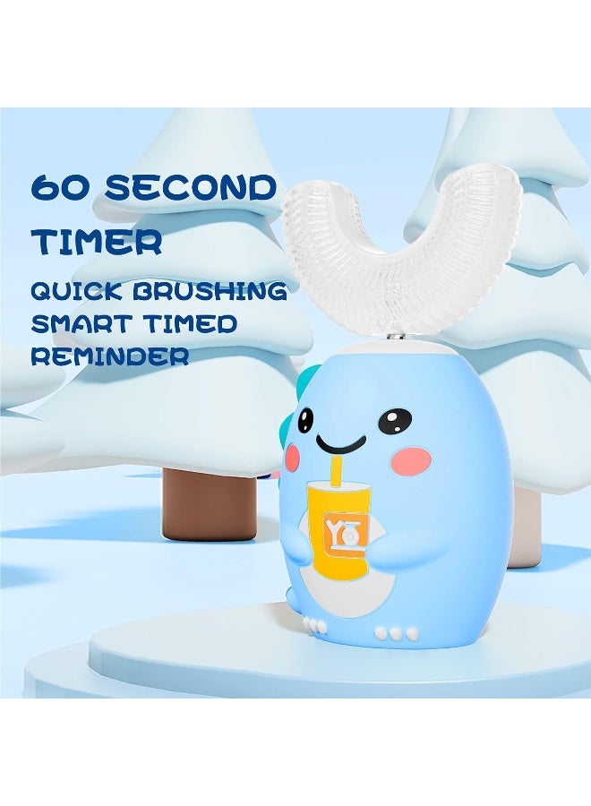 DYCROL Kids U Shaped Electric Toothbrush with 4 Brush Heads Sonic Toothbrush Kids with 5 Modes Cartoon Dinosaur 360Degree Cleaning IPX7 Waterproof Design 26 Age Blue - Image 3