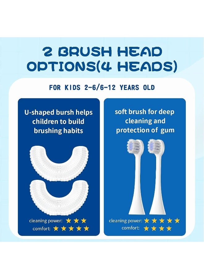DYCROL Kids U Shaped Electric Toothbrush with 4 Brush Heads Sonic Toothbrush Kids with 5 Modes Cartoon Dinosaur 360Degree Cleaning IPX7 Waterproof Design 26 Age Blue - Image 4