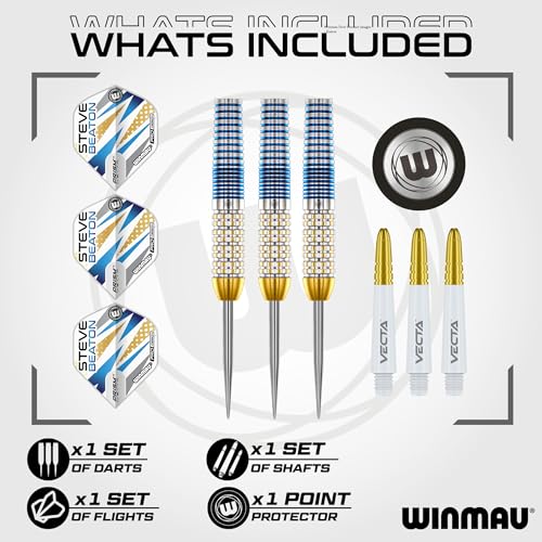 Winmau Darts Professional Player Steve Beaton Legacy Edition 90 Tungsten 22g Steel Tip Darts Set with Dart Flights and Dart Shafts Stems - Image 3
