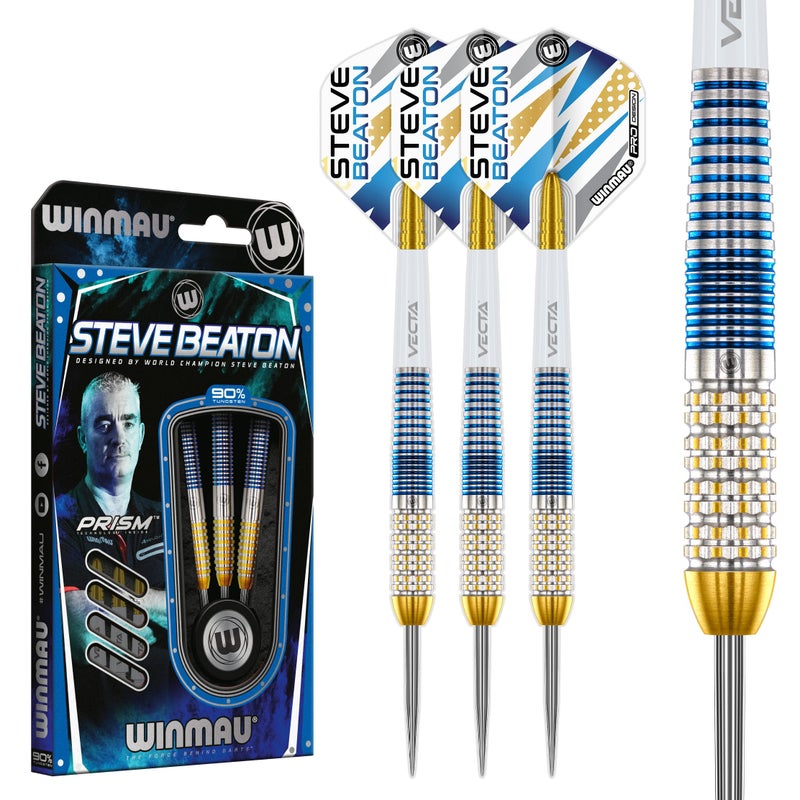 Winmau Darts Professional Player Steve Beaton Legacy Edition 90 Tungsten 22g Steel Tip Darts Set with Dart Flights and Dart Shafts Stems - Image 2