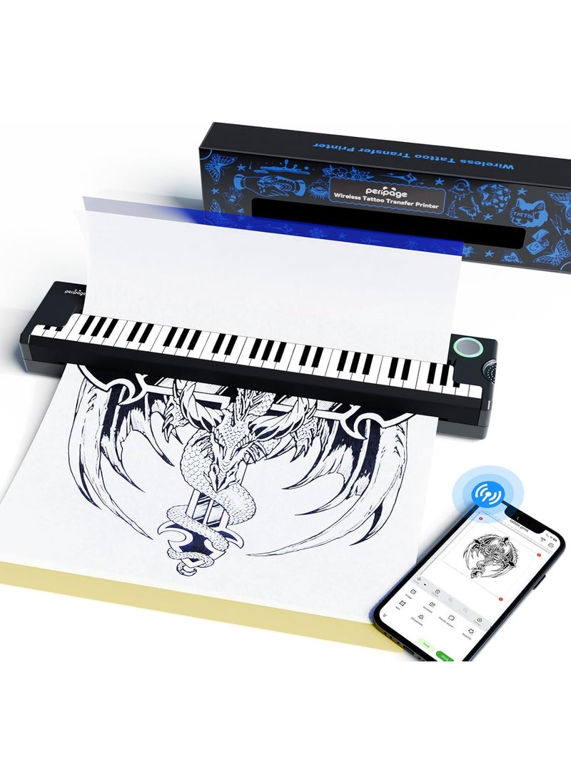 PeriPage Pino Wireless Tattoo Stencil Printer - Portable Thermal Transfer Machine for Pro & Beginner Tattooists, Compatible with Phone, Pad & PC 