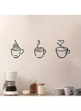 3pcs Modern Black Metal Coffee Cup Wall Art, Graphic Pattern Sculpture, Cultural Theme Wall Mount Decor for Living Room, Restaurant Background, Indoor Use - Luxurious Iron Art Wall Hanging - view 5