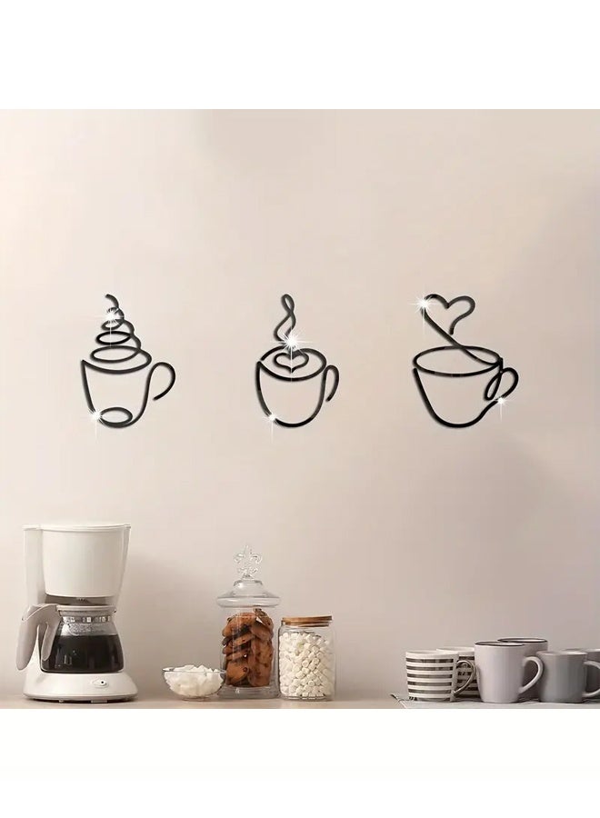 Zeemey 3pcs Modern Black Metal Coffee Cup Wall Art, Graphic Pattern Sculpture, Cultural Theme Wall Mount Decor for Living Room, Restaurant Background, Indoor Use - Luxurious Iron Art Wall Hanging - Image 5