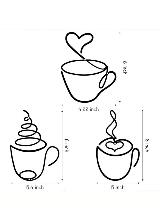 Zeemey 3pcs Modern Black Metal Coffee Cup Wall Art, Graphic Pattern Sculpture, Cultural Theme Wall Mount Decor for Living Room, Restaurant Background, Indoor Use - Luxurious Iron Art Wall Hanging - Image 2