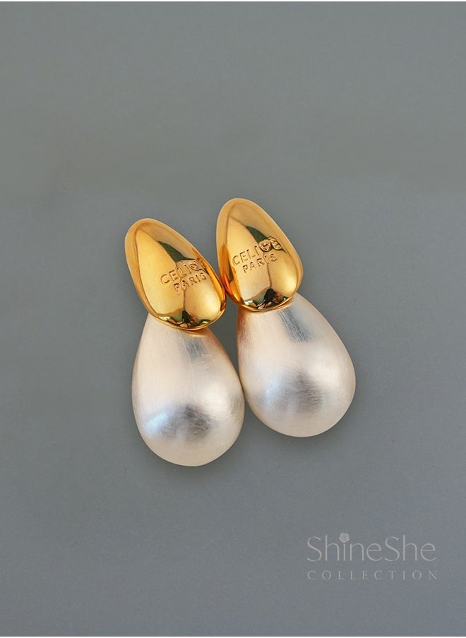 ShineShe Earring【Water Drop Shining】French Niche Design Color-Blocking Water Drop High-End Fashion Pearl Earrings  - Image 1