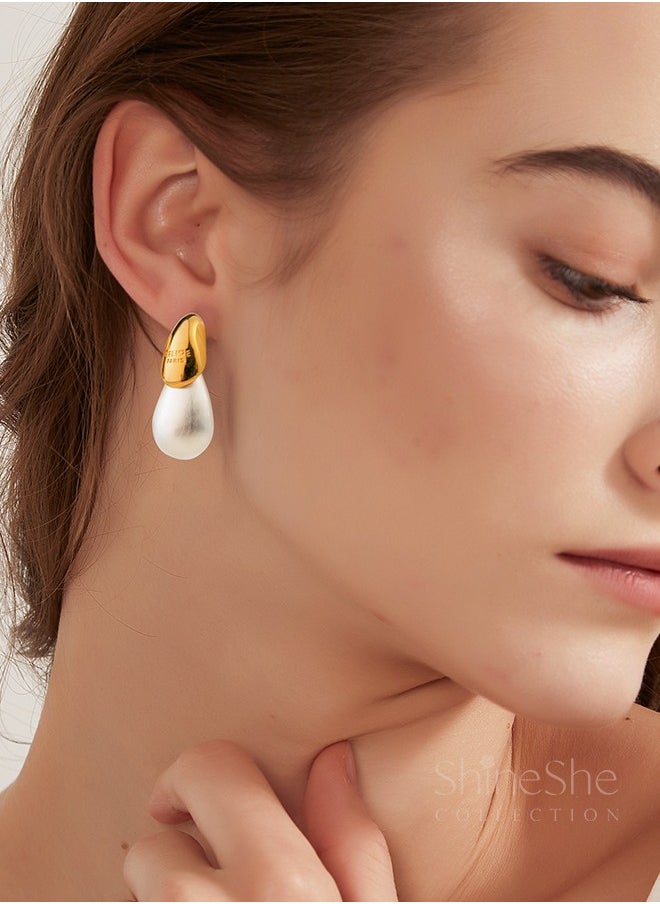 ShineShe Earring【Water Drop Shining】French Niche Design Color-Blocking Water Drop High-End Fashion Pearl Earrings  - Image 2
