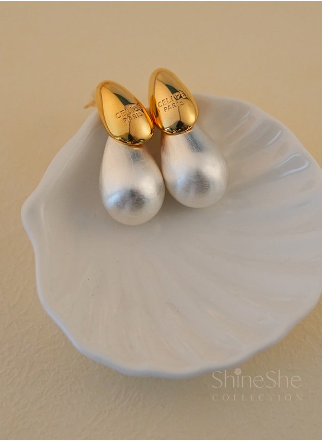 ShineShe Earring【Water Drop Shining】French Niche Design Color-Blocking Water Drop High-End Fashion Pearl Earrings  - Image 3