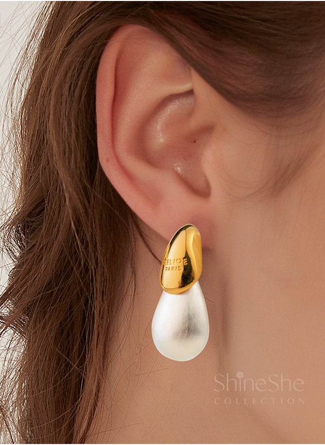 ShineShe Earring【Water Drop Shining】French Niche Design Color-Blocking Water Drop High-End Fashion Pearl Earrings  - Image 4