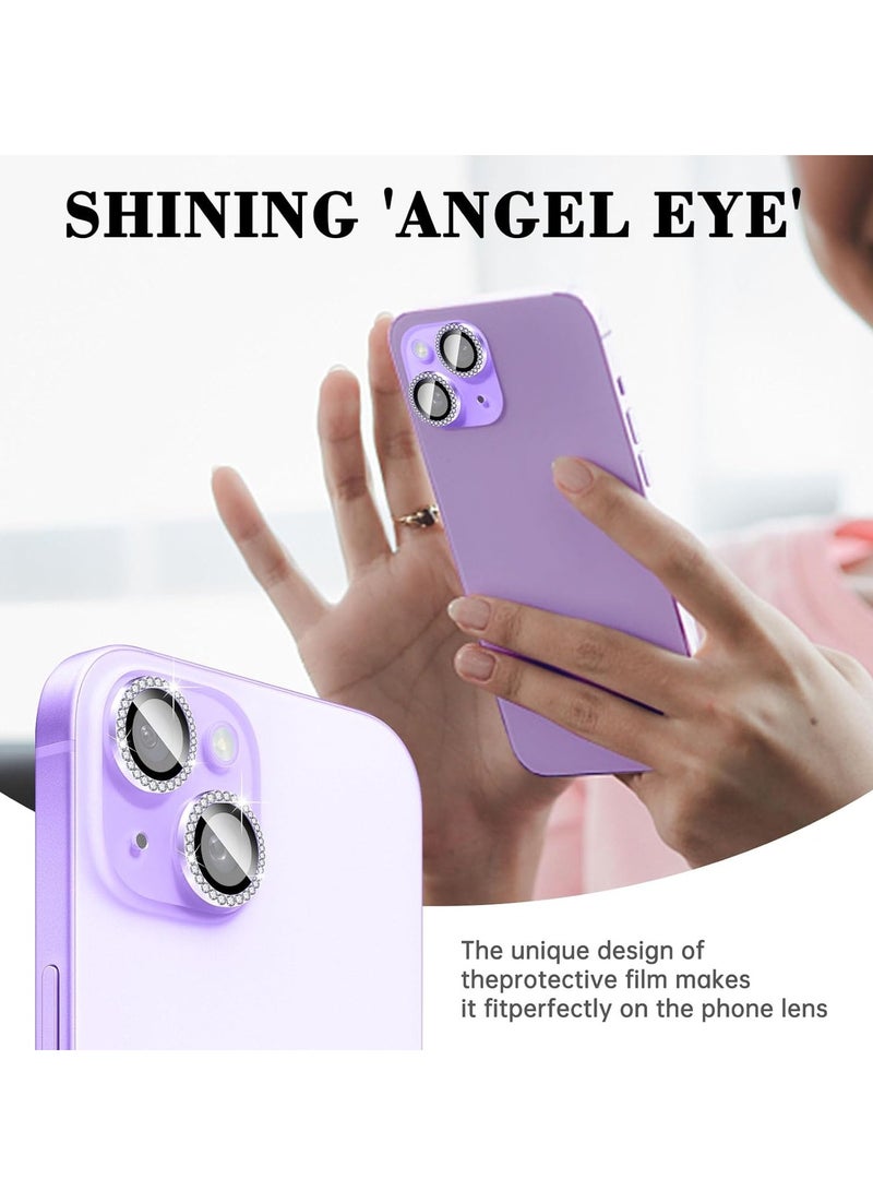 ELTRAZONE "Purple Diamond Tempered Glass Camera Lens Protector for iPhone 16/16 Plus – Stylish Automatic Alignment with Glitter Film Stickers" - Image 3