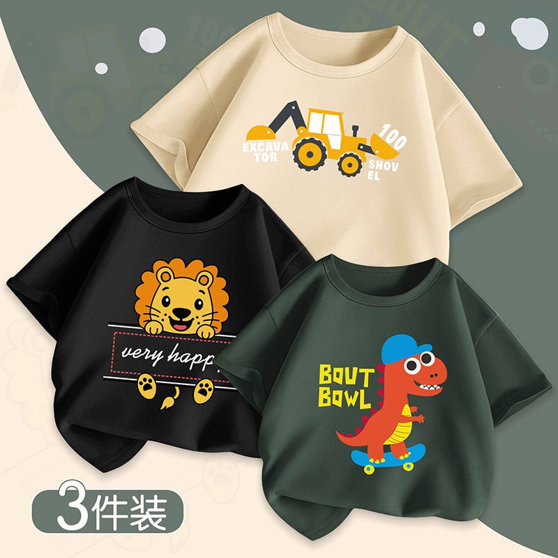 Boys' Short-Sleeved T-Shirt Summer Kidsren'S Pure Color Printed Tops Trendy Big Kidsren'S Handsome Shirts Pure Cotton - Image 4