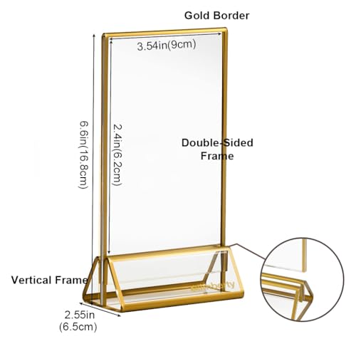 Climberty 6 Pcs A6 Acrylic Gold Signage Holders,4 X 6 Inch Clear Picture Frames With Gold Borders And Vertical Stand,Double Sided Table Menu Display Stand For Restaurant Signs,Wedding Table And Photos - Image 2