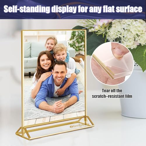Climberty 6 Pcs A6 Acrylic Gold Signage Holders,4 X 6 Inch Clear Picture Frames With Gold Borders And Vertical Stand,Double Sided Table Menu Display Stand For Restaurant Signs,Wedding Table And Photos - Image 4