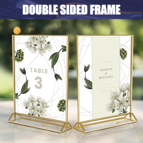 Climberty 6 Pcs A6 Acrylic Gold Signage Holders,4 X 6 Inch Clear Picture Frames With Gold Borders And Vertical Stand,Double Sided Table Menu Display Stand For Restaurant Signs,Wedding Table And Photos - Image 5