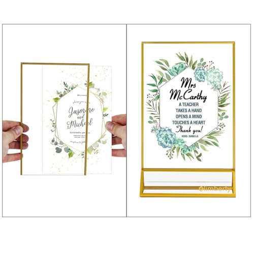 Climberty 6 Pcs A6 Acrylic Gold Signage Holders,4 X 6 Inch Clear Picture Frames With Gold Borders And Vertical Stand,Double Sided Table Menu Display Stand For Restaurant Signs,Wedding Table And Photos - Image 3