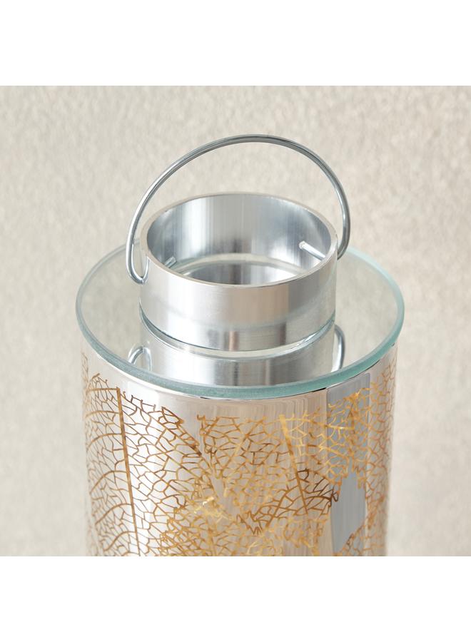 Home Box Leaf Cutout Nickel Glass Led Lantern 9X9X17 Cm - Image 3