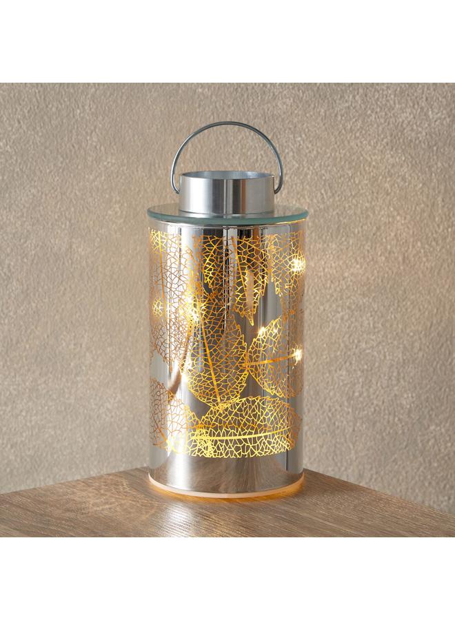 Home Box Leaf Cutout Nickel Glass Led Lantern 9X9X17 Cm - Image 1