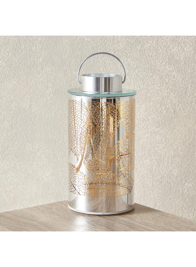 Home Box Leaf Cutout Nickel Glass Led Lantern 9X9X17 Cm - Image 2