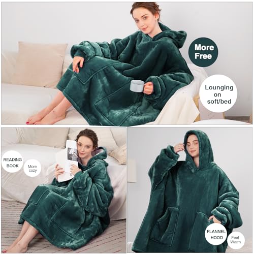 Aemicion Wearable Blanket Hoodie for Adults with 2 Pockets, Green Oversized Sherpa Fleece Blanket, Cozy Christmas Birthday Gift for Women Men,Machine Washable - Image 4