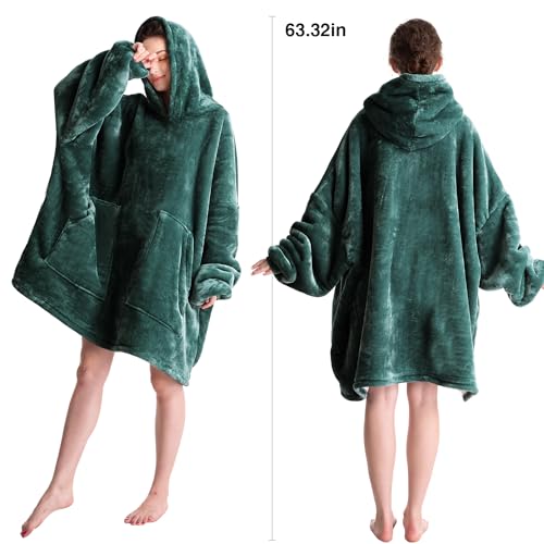 Aemicion Wearable Blanket Hoodie for Adults with 2 Pockets, Green Oversized Sherpa Fleece Blanket, Cozy Christmas Birthday Gift for Women Men,Machine Washable - Image 2