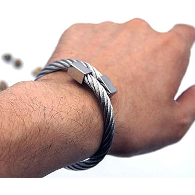 rayihni Chic Stainless Steel Bangle For Men, Silver - Image 3