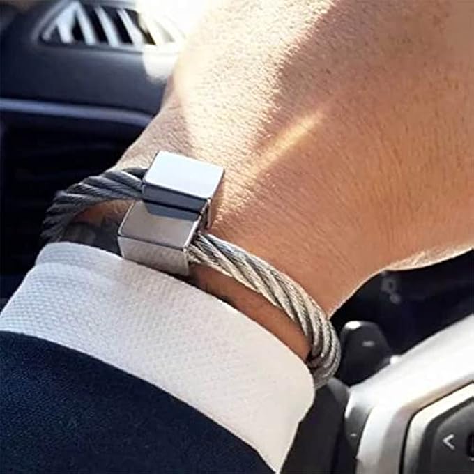 rayihni Chic Stainless Steel Bangle For Men, Silver - Image 4