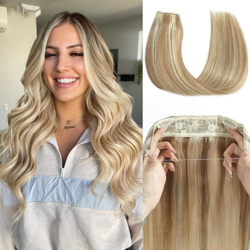 Tinashe Wire Hair Extensions Real Human Hair Straight 12inch 70g Light Blonde Highlighted Golden Blonde Invisible Wire Fish Line Hair Extensions 12 inch 16613 - Image 2