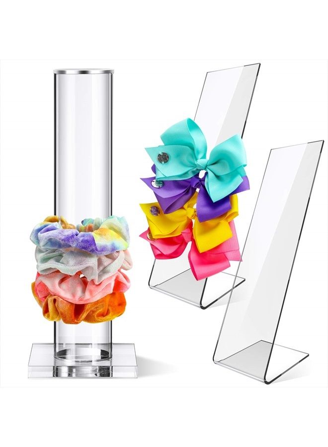 Jetec 3 Pieces 10 Inch Acrylic Scrunchie Holder Stand Clear Jewelry Vertical Bracelet Display Organizer Hair Ties Hair Band Holder Acrylic Hair Clip L-Shaped Hairpin Display Holder for Teen Girls - Image 1