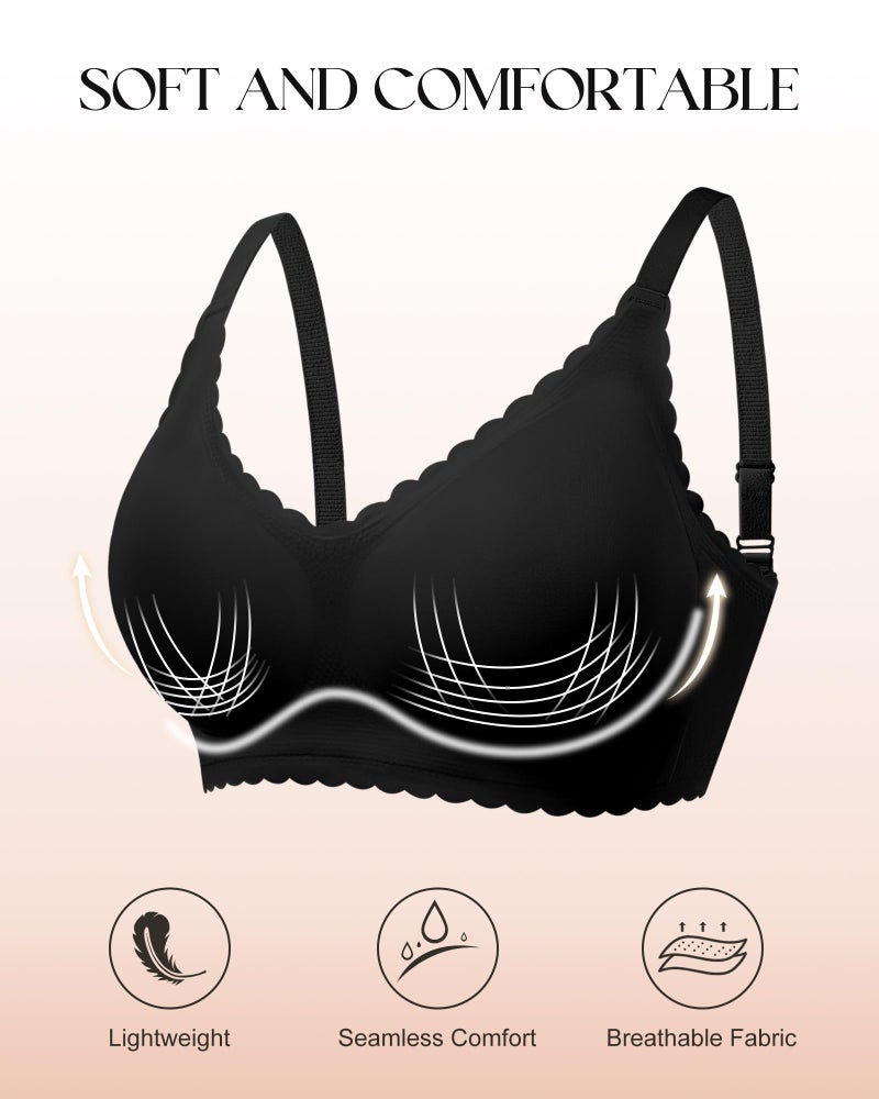 DEANGELMON Wireless Seamless Bras for Women with Support - No Wire Push Up Womens Bra - No Underwire Padded Comfort Bralettes Breast Lift for Back Fat - Coverage Comfortable Bralette Wirefree 3 Pack(3P1,XXL) - Image 2