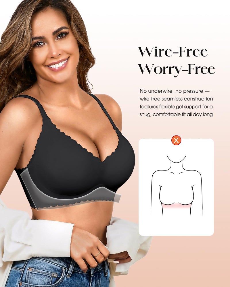 DEANGELMON Wireless Seamless Bras for Women with Support - No Wire Push Up Womens Bra - No Underwire Padded Comfort Bralettes Breast Lift for Back Fat - Coverage Comfortable Bralette Wirefree 3 Pack(3P1,XXL) - Image 5