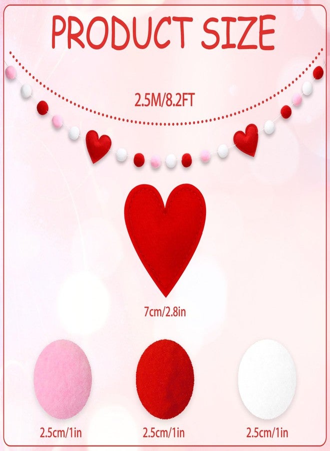 Jansun Valentine Felt Garland, Valentines Day Felt Garland with Red Pink Hearts, 8.2 ft Farmhouse Banner for Fireplace Mantel Wall Ceiling Decorations - Image 2