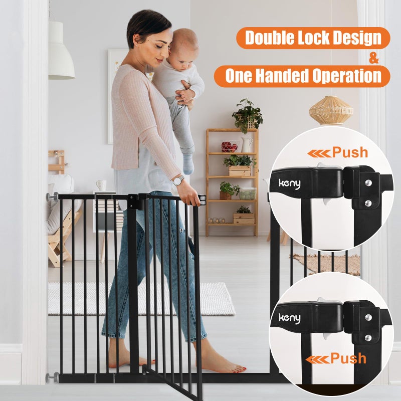 keny 29"-42.5" Baby Gate for Stairs, Auto Close Safety Dog Gate, Pressure Mounted Easy Walk Through Pet Gate for Doorways, Durable Stair Gate, 30" Tall, Black - Image 5