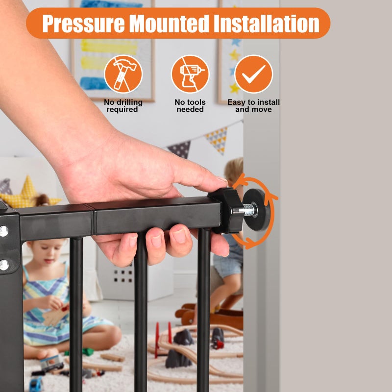 keny 29"-42.5" Baby Gate for Stairs, Auto Close Safety Dog Gate, Pressure Mounted Easy Walk Through Pet Gate for Doorways, Durable Stair Gate, 30" Tall, Black - Image 2