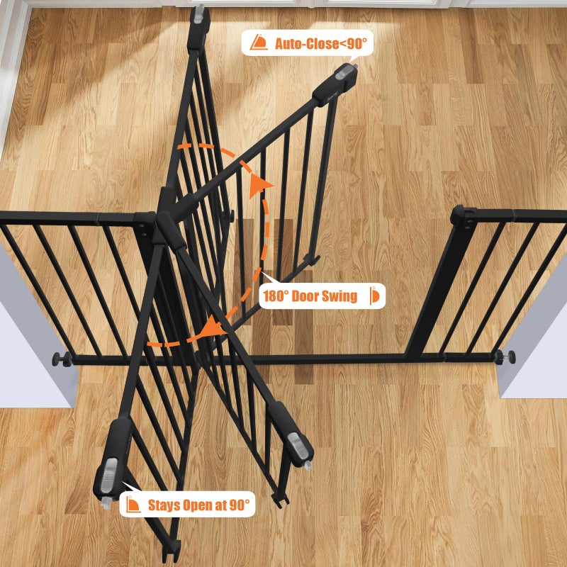 keny 29"-42.5" Baby Gate for Stairs, Auto Close Safety Dog Gate, Pressure Mounted Easy Walk Through Pet Gate for Doorways, Durable Stair Gate, 30" Tall, Black - Image 4