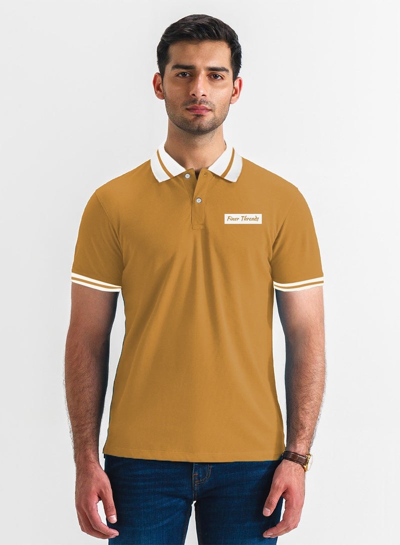 Finer Threads Mustard Men's Polo Shirt with Contrast Collar and Thin Stripes-Regular Fit (M) - Image 4