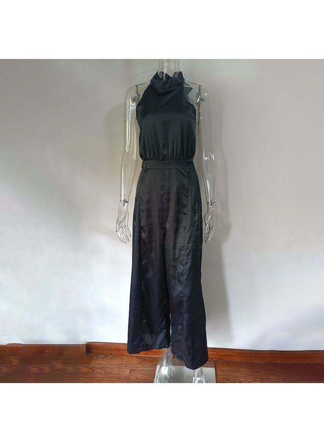 Spring/summer Independent Brand European And American Fashion Women's Sleeveless Slimming Wide-leg Jumpsuit With Tie For Commuting