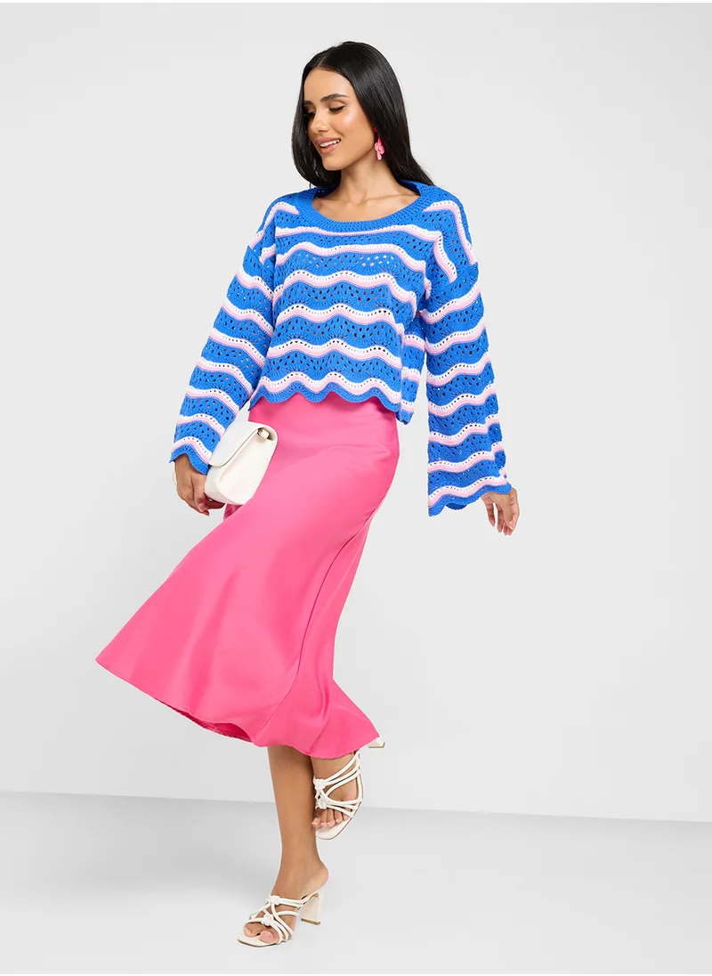 Ginger Scallop Detail Loose Knit Sweater
