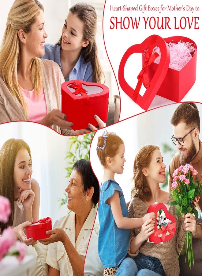 Thenshop مجموعة من 3 صناديق على شكل قلب لعيد الحب، تغليف هدايا عيد الأم مع أغطية شفافة لعرض باقات الزهور الفاخرة، صناديق هدايا لحفلات الزفاف وأعياد الميلاد (أحمر) - Image 5