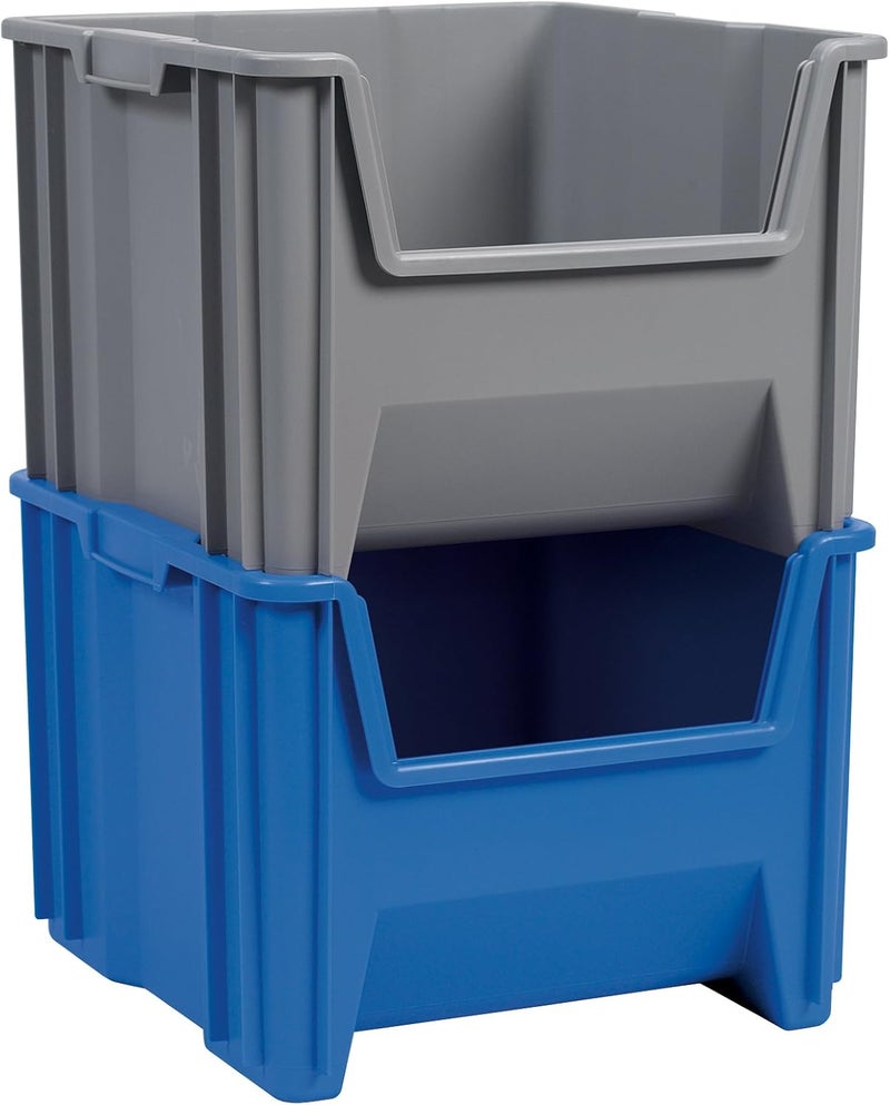AkroMils 13018 Stak-N-Store Heavy Duty Stackable Open Front Plastic Storage Container Bin, (17-1/2-Inch x 16-1/2-Inch x 12-1/2-Inch), Red, (2-Pack) - Image 2