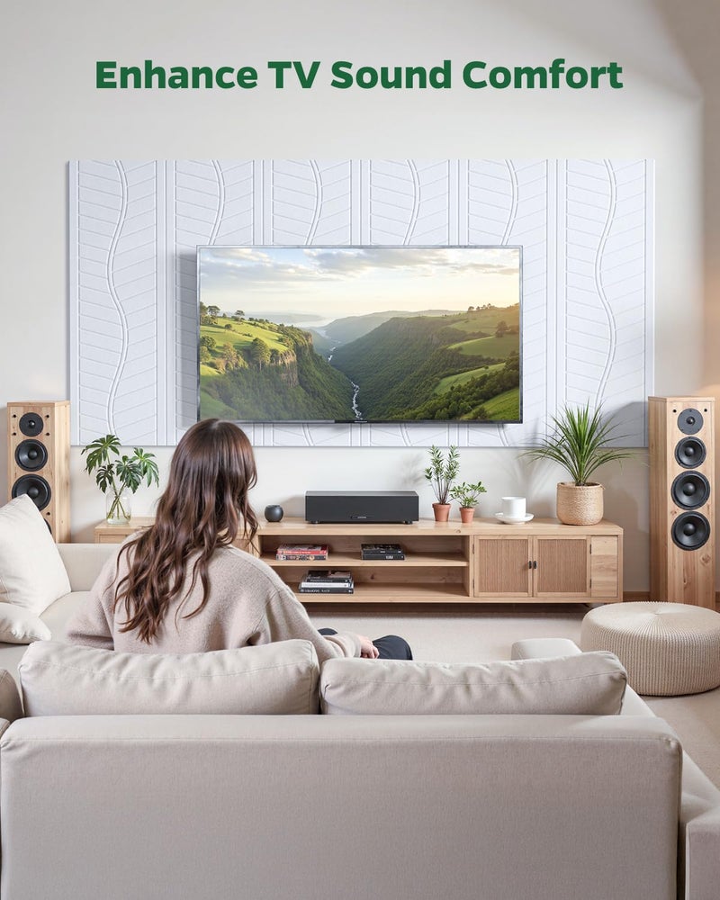 Topnaca 6 Pack Acoustic Panels Sound Absorbing for Recording Studio Walls, White Self-Adhesive Leaf Textured Decorative Art Ceiling Tiles - Acoustical Treatments for Home Office Room Door 17"Ã—12"Ã—0.4" - Image 4