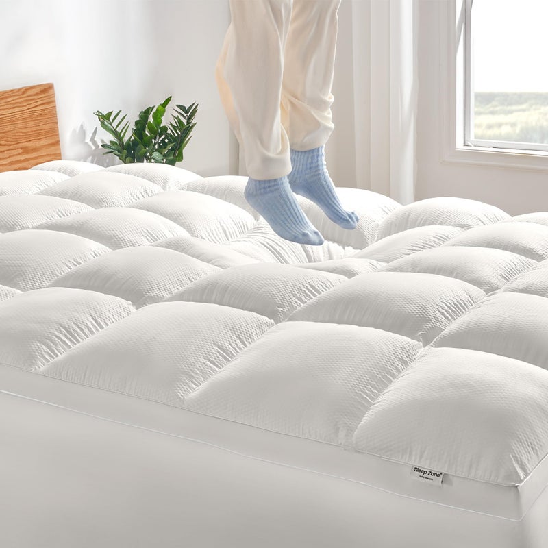 SLEEP ZONE Mattress Topper King Size Extra Thick Fitted Mattress Pad for Back Pain Plush and Support Mattress Cover Deep Pockets Mattress Protector Hotel Quality White King - Image 2