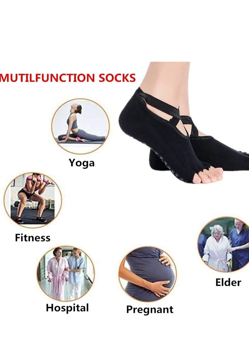 كوينج Yoga Socks for Women, 4 Pairs Non Slip Toeless Five Toe Cotton Slipper Dance Pilates Barre Barefoot Workout - Image 5