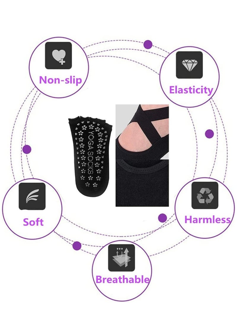 كوينج Yoga Socks for Women, 4 Pairs Non Slip Toeless Five Toe Cotton Slipper Dance Pilates Barre Barefoot Workout - Image 4