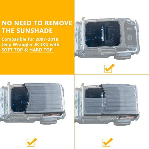 RERPRO Sunshade for 2007-2018 Jeep Wrangler JKU 4 Door Full Length Mesh Sun Shade, JK Unlimited, Sport, Sport S, Sahara, Rubicon Sunshade Bikini Soft Top Cover Net, Blocks UV, Wind, Noise, Black - Image 4