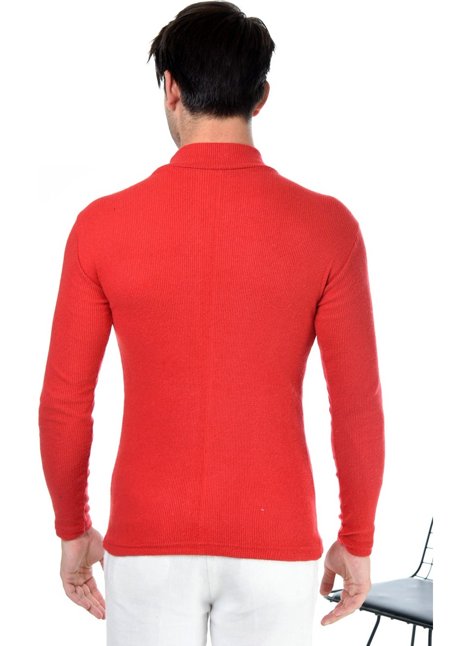 Belifanti Collection سويتر رجالي أحمر نص تورتيلوك بتصميم نحيف  - Image 4