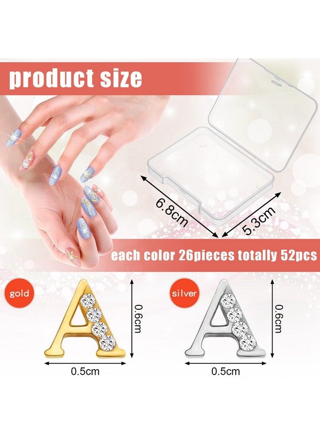 Leelosp 52 Pieces Letters Nail Stud Stickers Alloy Rhinestone Letter Charms 3D Capital Letters Nail Studs Alphabet Nail Charms English Nail Decoration For Women Girls Nail Accessories Home Salon Gold Silver  - Image 3