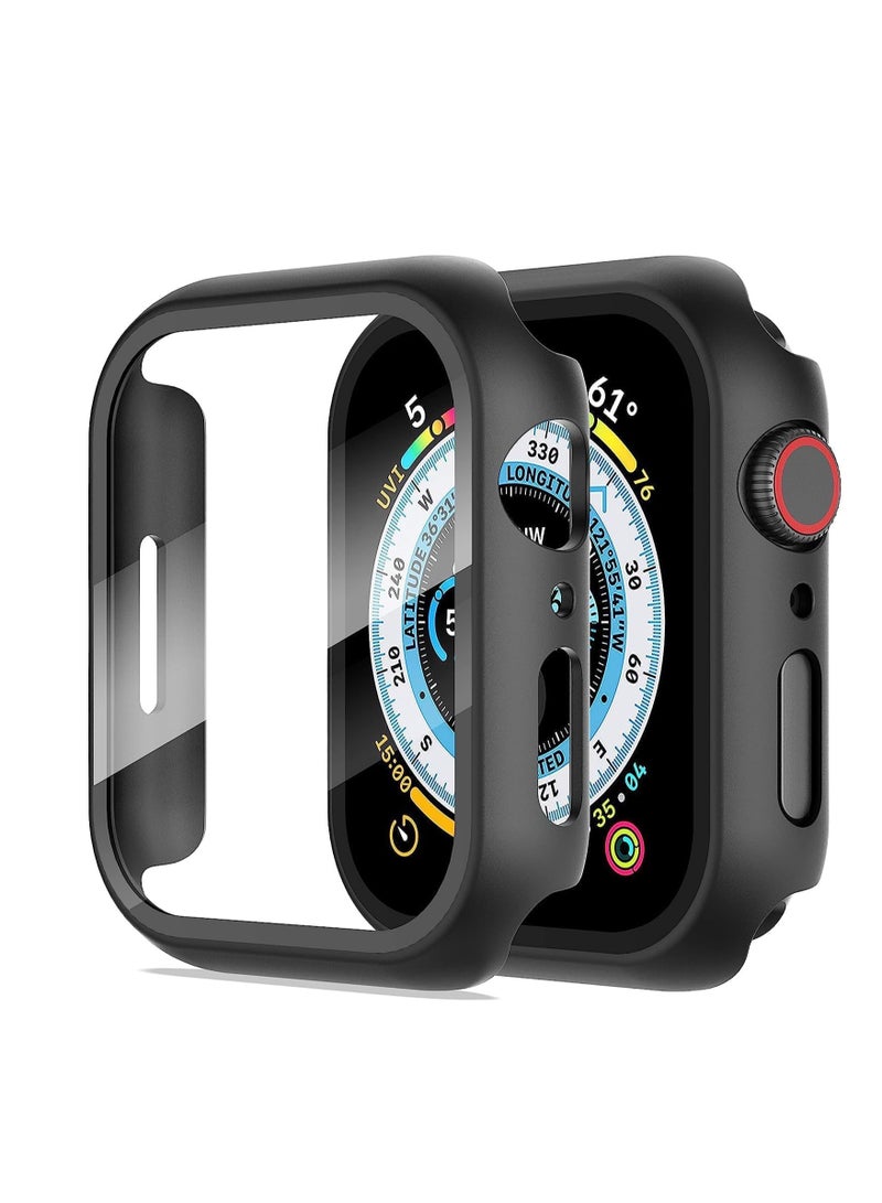 Case Compatible with Apple Watch Series 9/8/7 45mm, Hard PC Ultra-Thin Protective Bumper with Tempered Glass Screen Protector (Black) - Image 1