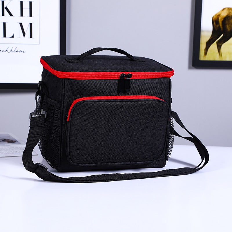 New Insulation Bag Portable Lunch Box Bag Outdoor Picnic Take-out Lunch Bag Shoulder Large Capacity Fresh-keeping Ice Bag black red zipper
