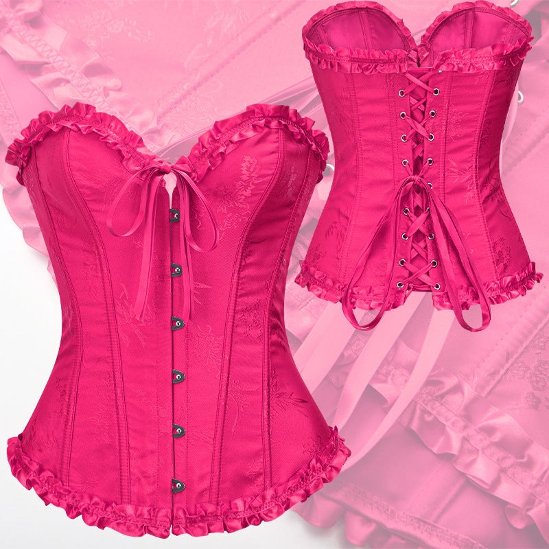 Retro Medieval Corset Top – Rose Red Lace-Up Waist-Shaping Design for Women - Image 2